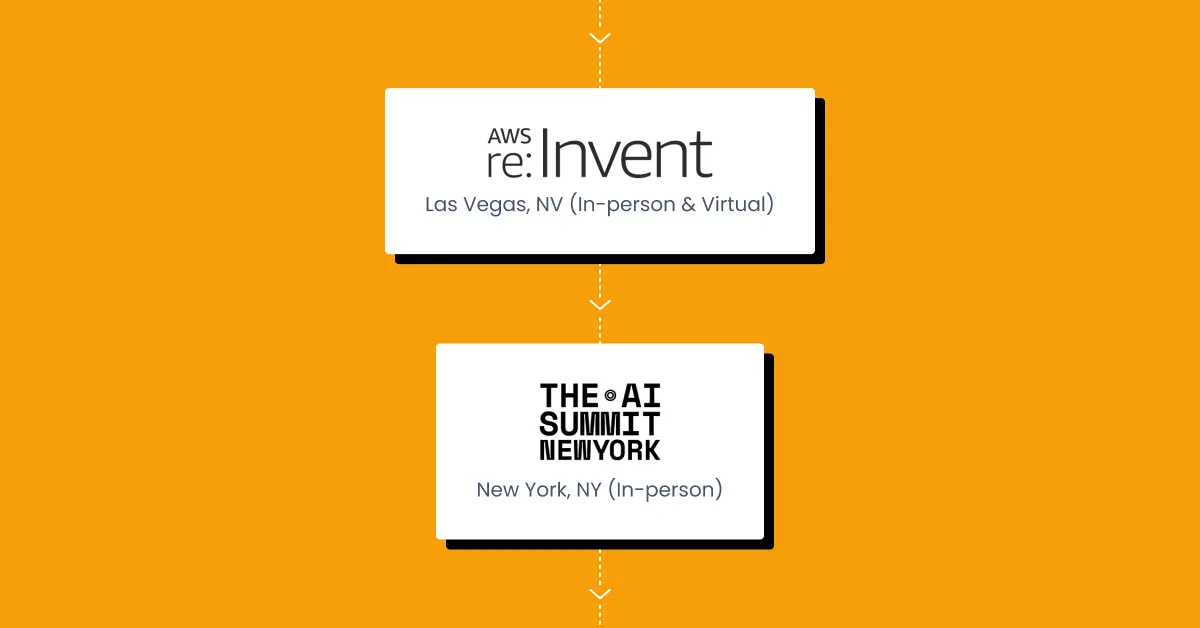 AWS re:Invent and The Ai Summit New York Logos over yellow background.