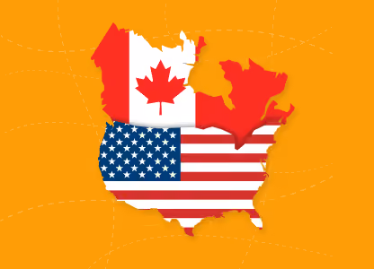 Visual representation of Canada and the USA, highlighting their respective territories and borders.