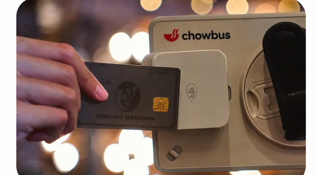 Card payment tapped on a Chowbus reader at Jongro BBQ