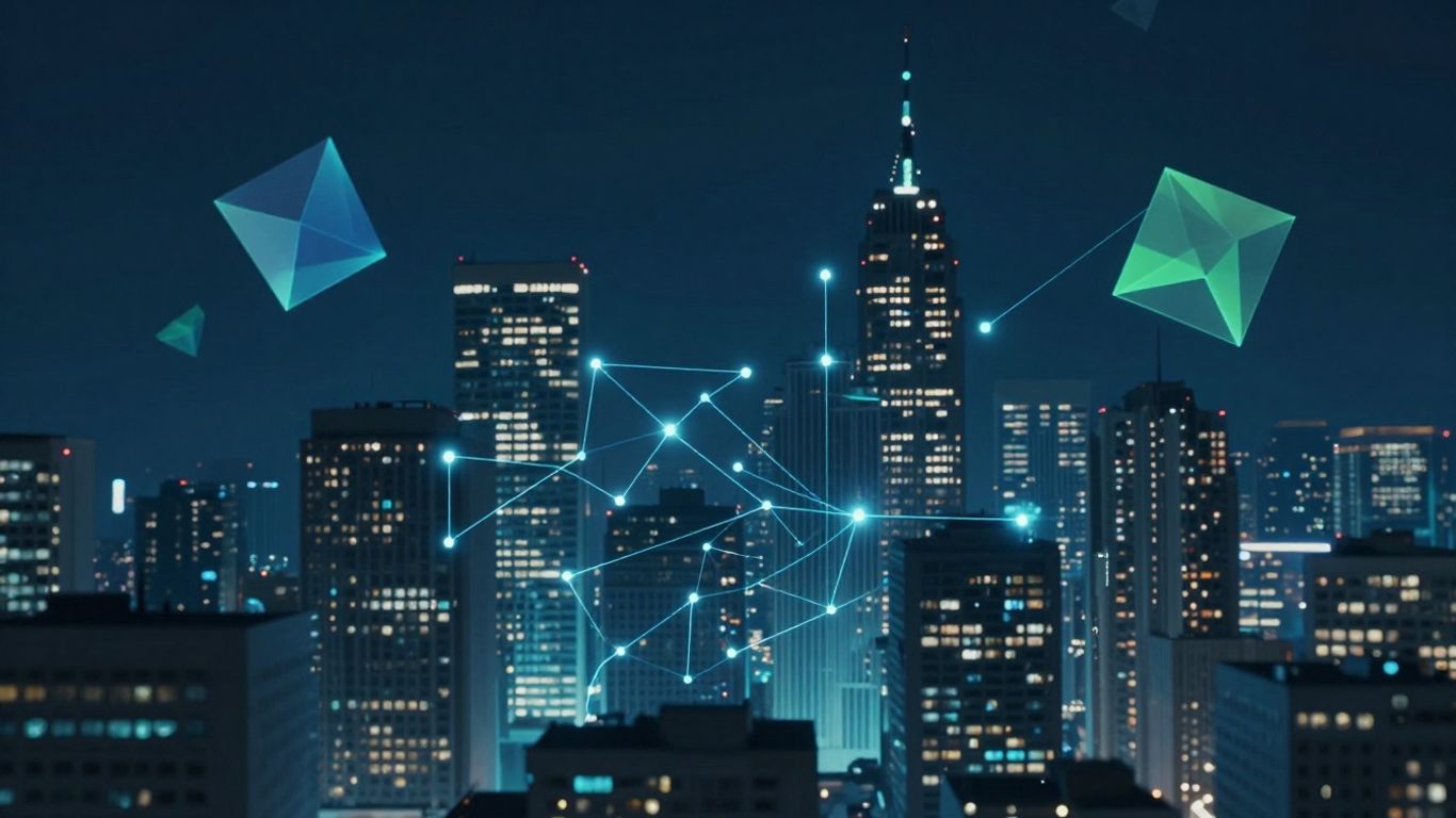 Digital cityscape with data connections