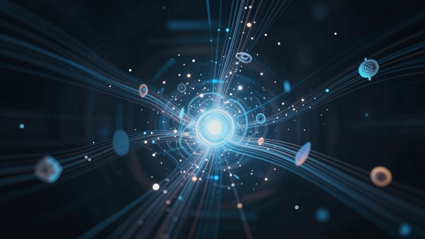 Data streams converging into a central hub.