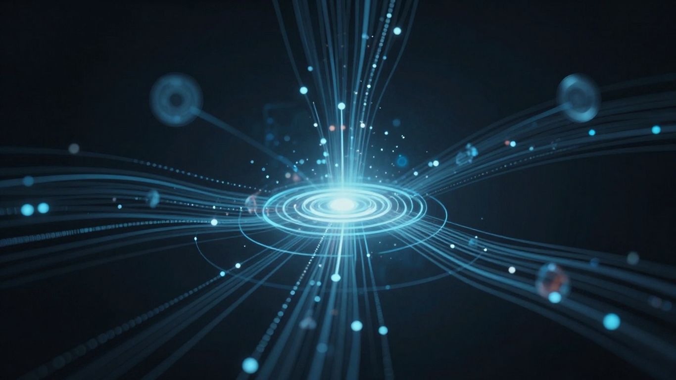 Interconnected data streams converging into a central hub.