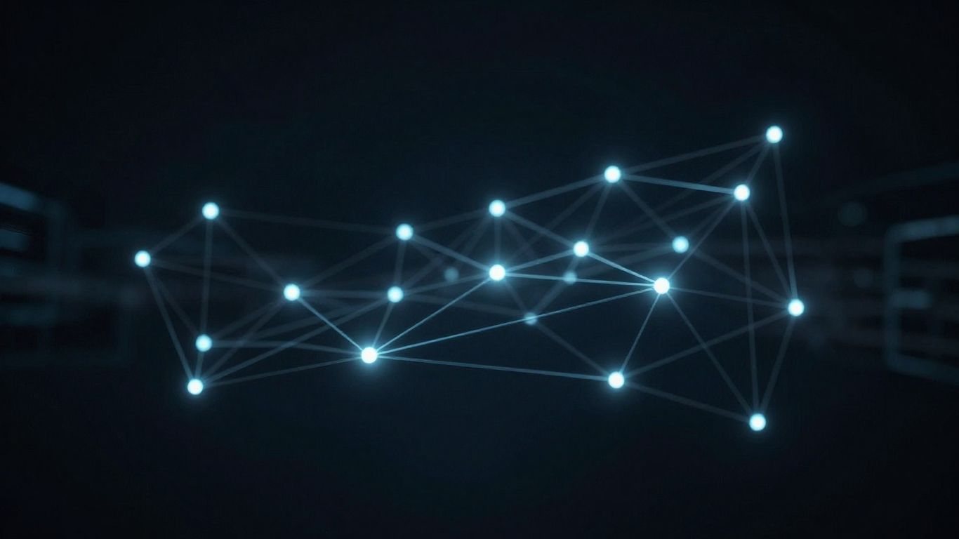 Abstract digital network with glowing nodes and connections.