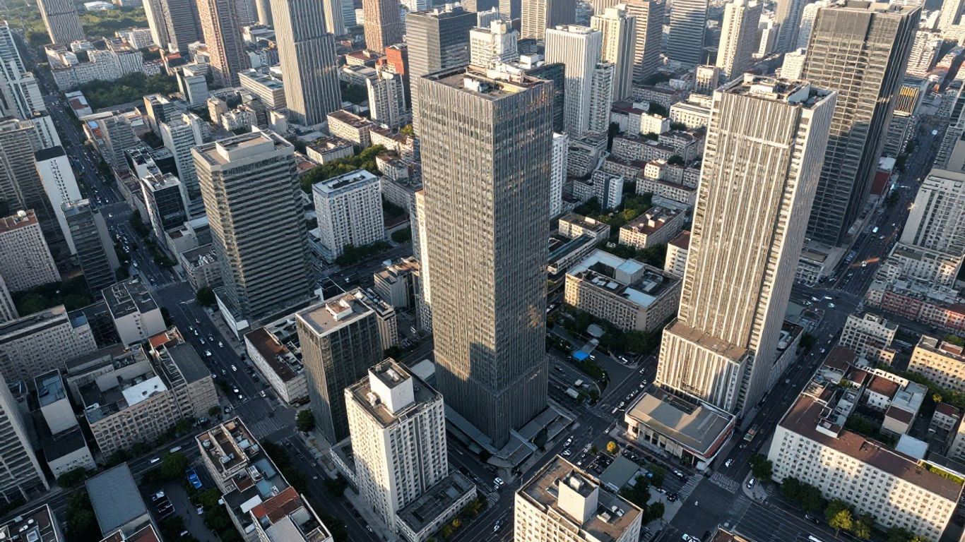 Aerial view of a vast cityscape with many buildings.