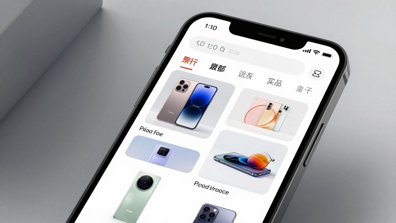 Smartphone displaying a product catalog interface