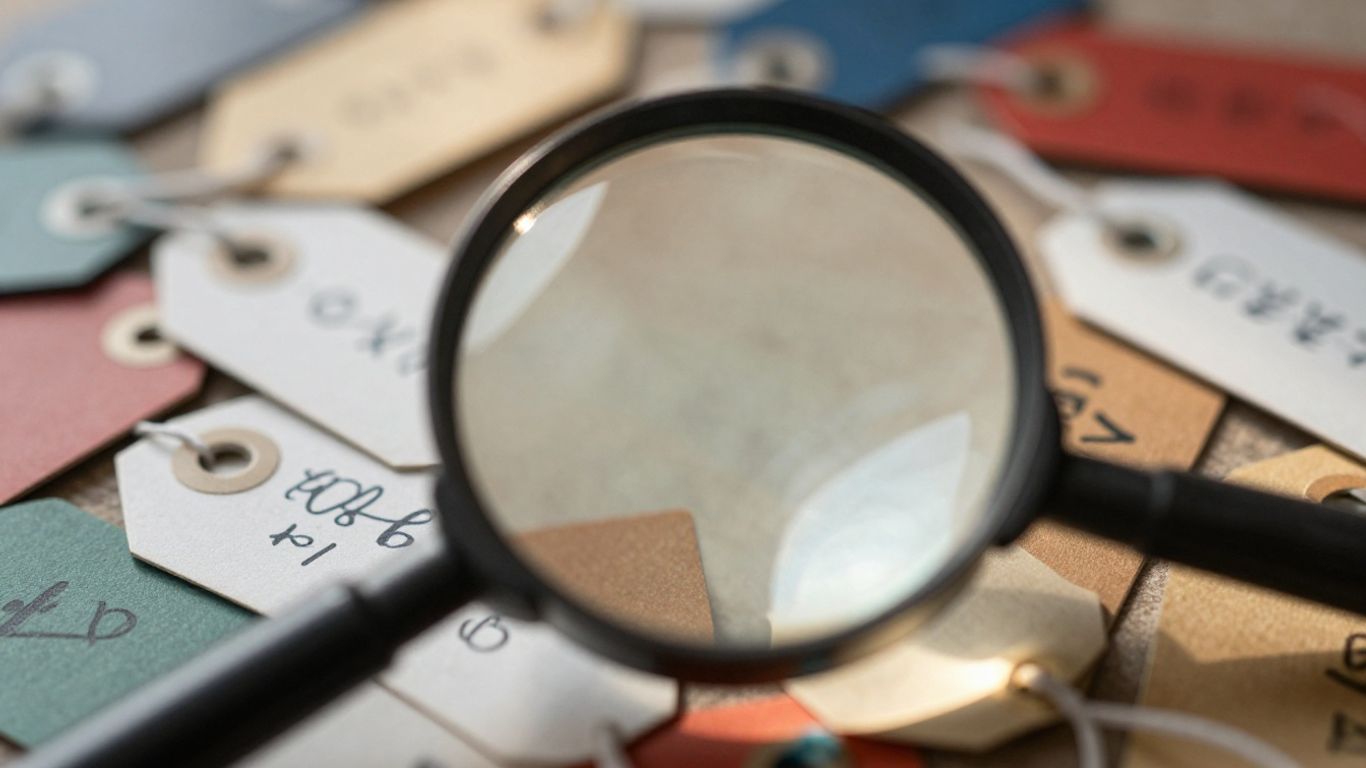 Magnifying glass over price tags