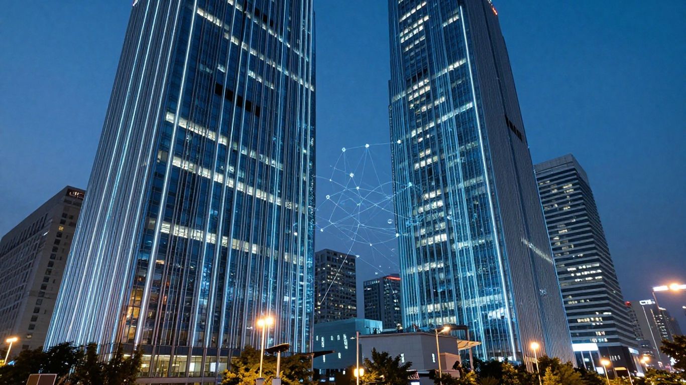 Cityscape with digital data streams