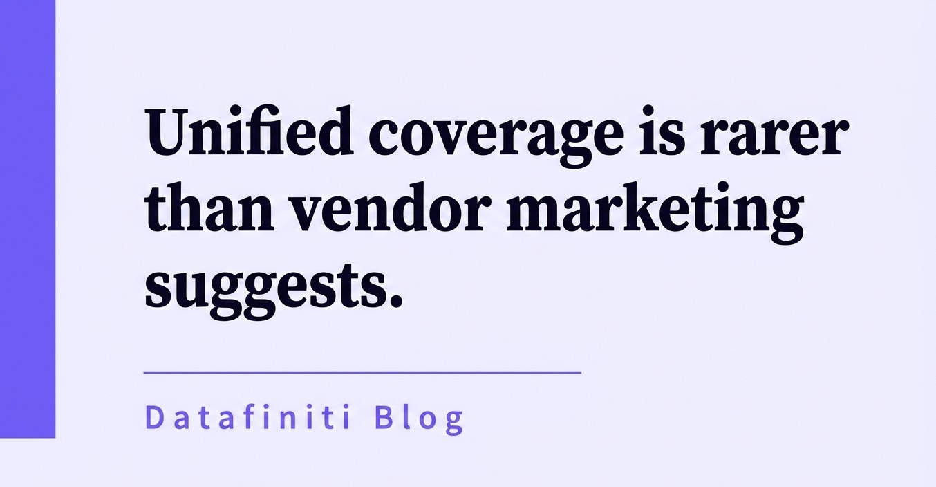 Pull quote reading "Unified coverage is rarer than vendor marketing suggests"