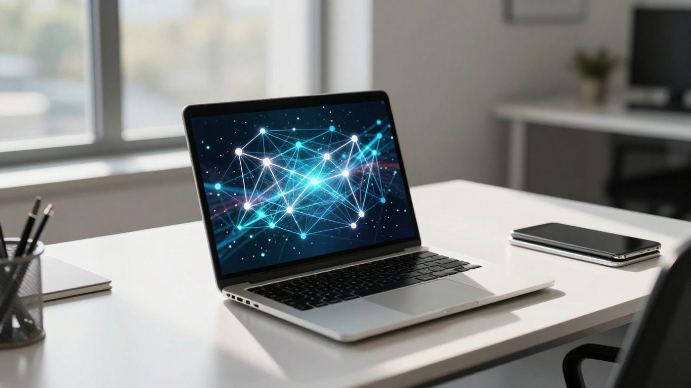 Real estate professional using MLS database API on laptop.