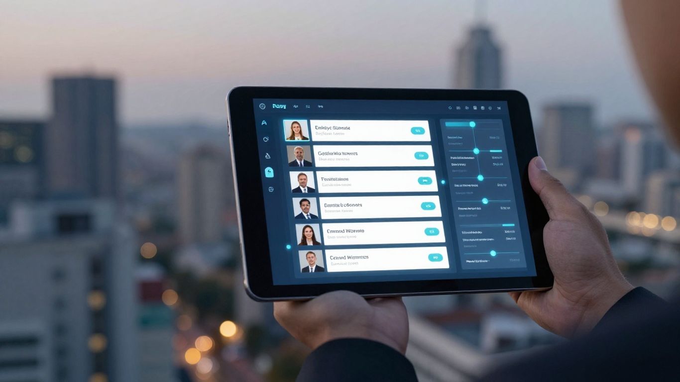 Real estate agent using MLS API on tablet