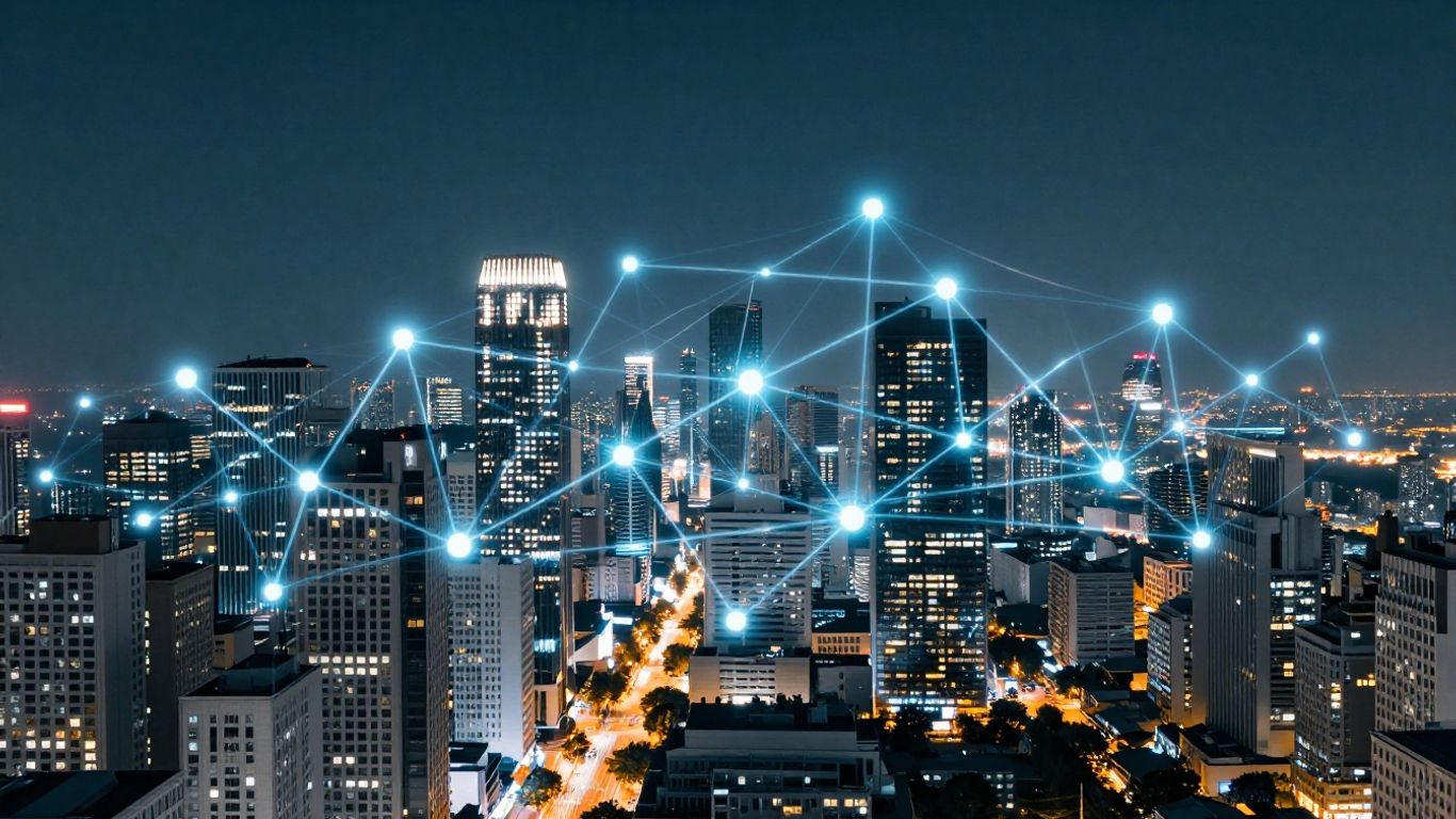 Modern cityscape with digital connections