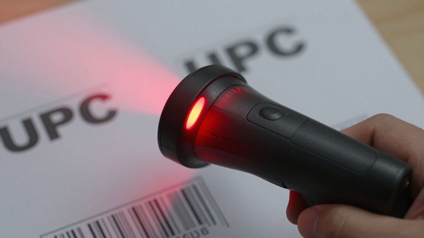 Barcode scanner scanning a UPC code on a product.