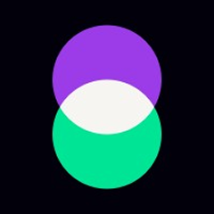 Dois círculos sobrepostos, o superior roxo e o inferior verde, formando uma área branca elíptica no centro.