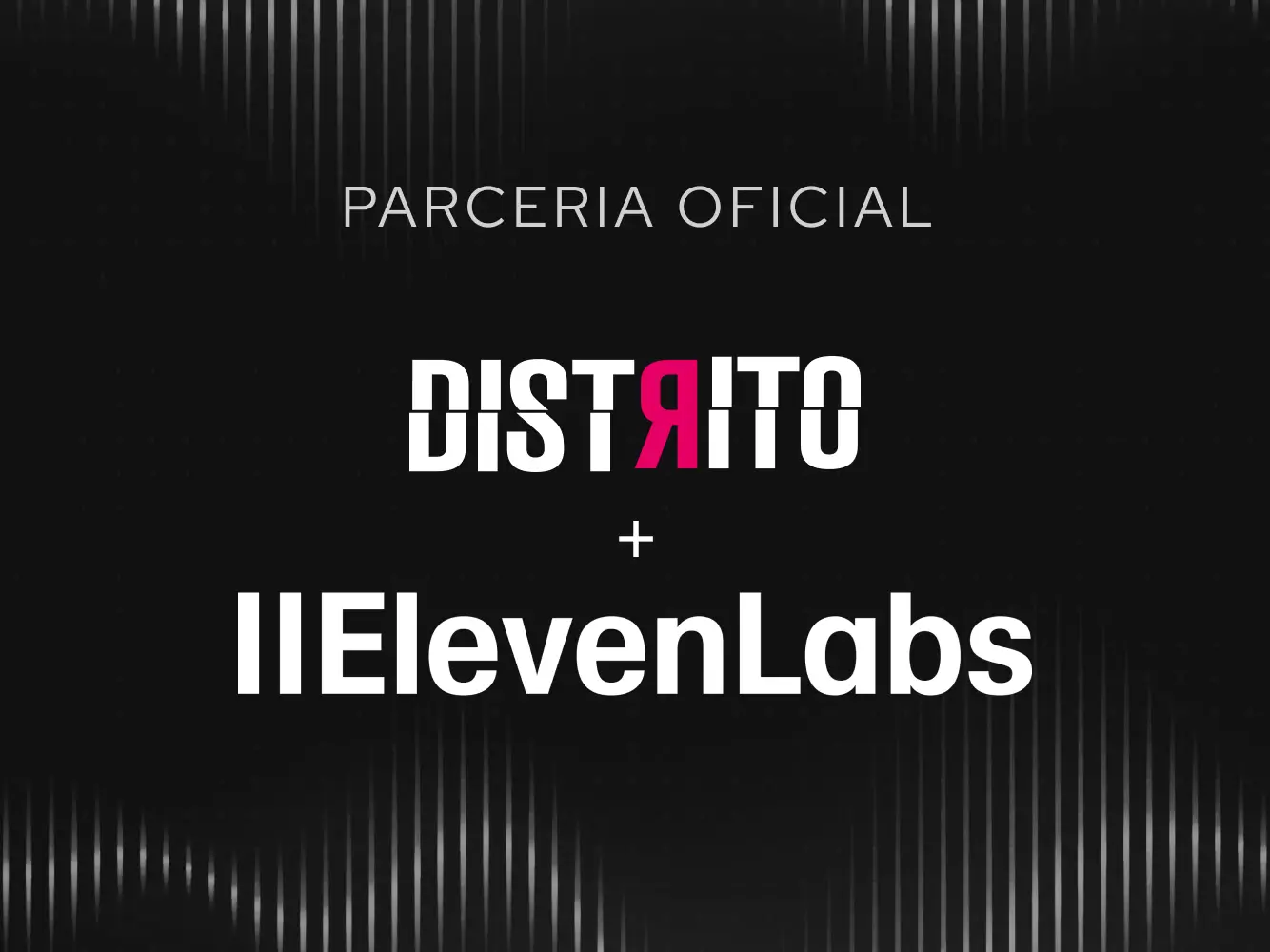 Texto 'Nova Parceria' acima dos logos das marcas Distrito e Lovable com fundo em degrade azul, rosa e preto.