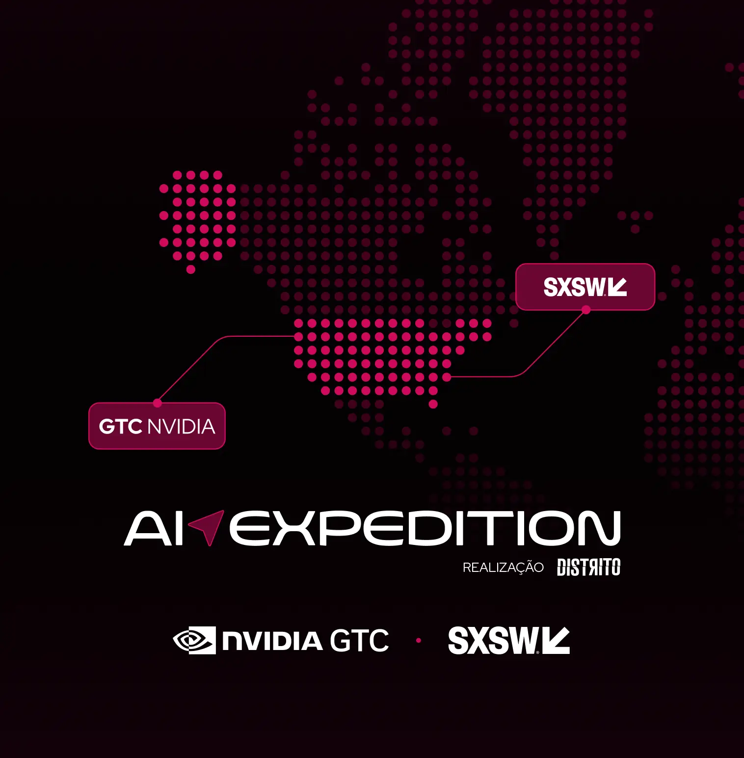 Texto 'Nova Parceria' acima dos logos das marcas Distrito e Lovable com fundo em degrade azul, rosa e preto.