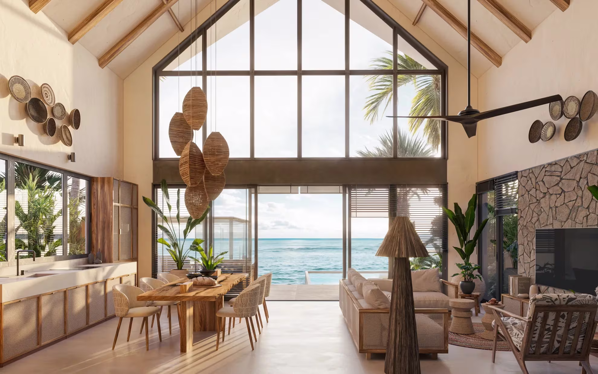 interior view with a beautiful view of the ocean and the pool