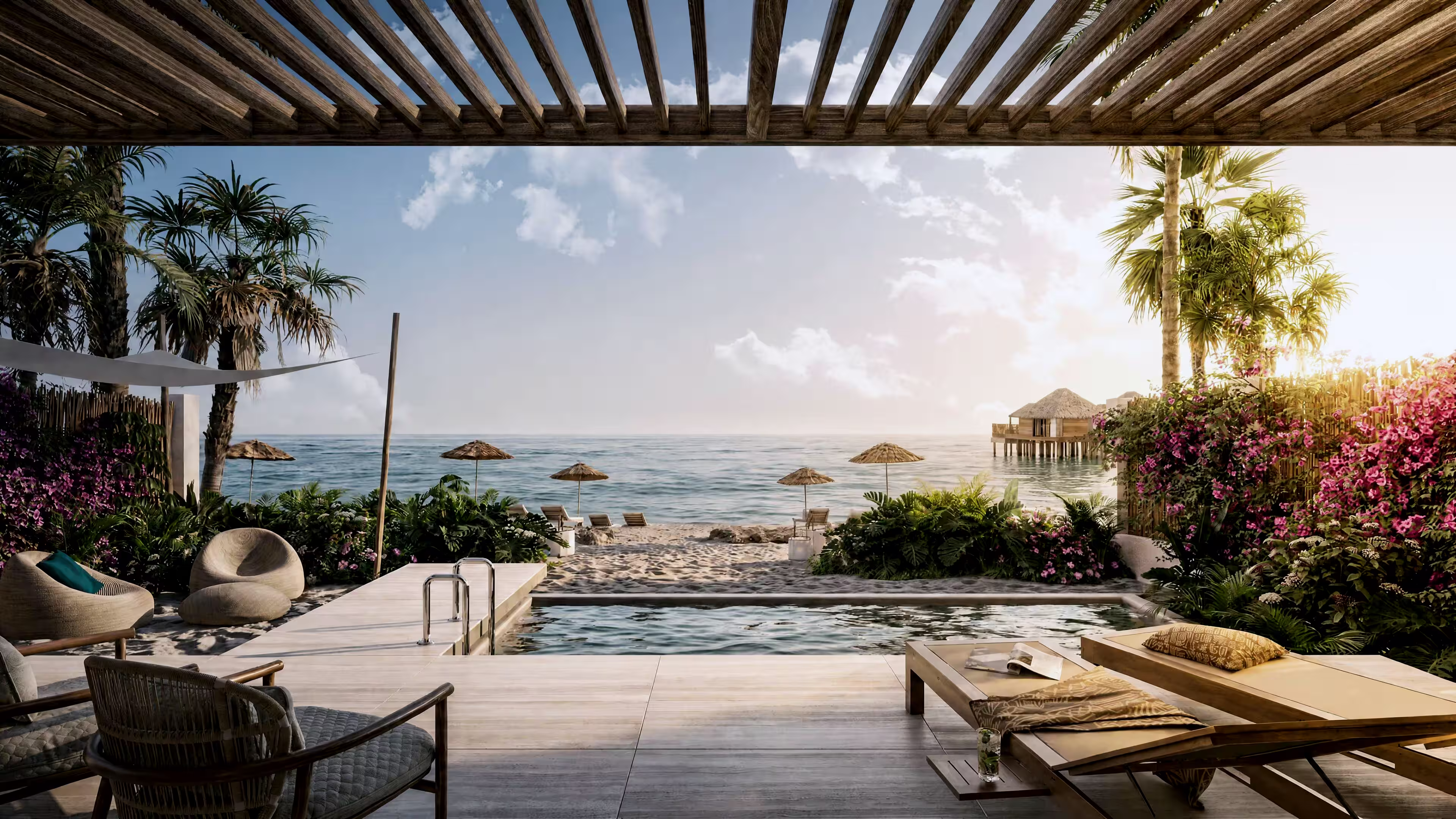 stunning view of the Indian ocean from the patio of a villa
