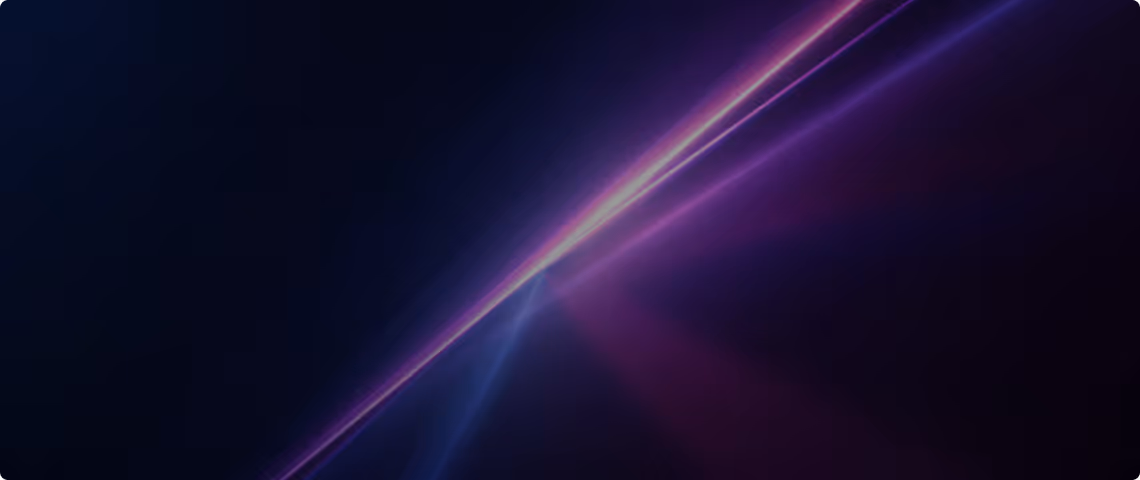 Abstract dark background with intersecting purple and blue light beams.