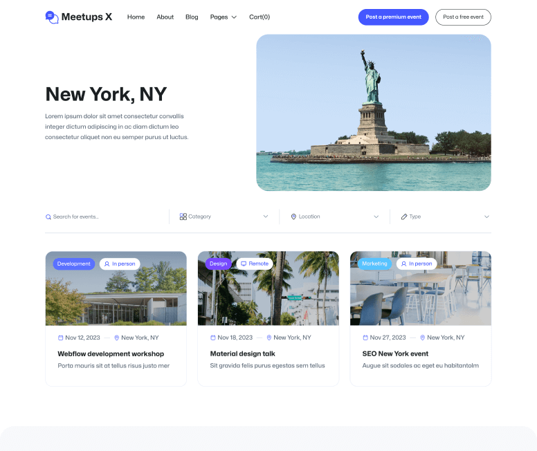Meetups X - Event Locations Main Page - Event Directory Webflow Template