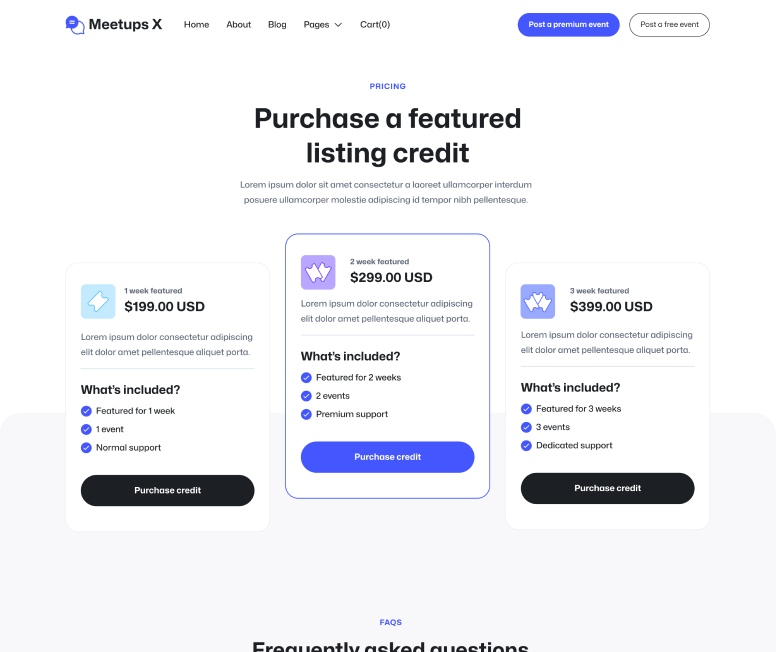 Meetups X - Pricing Main Page - Event Directory Webflow Template