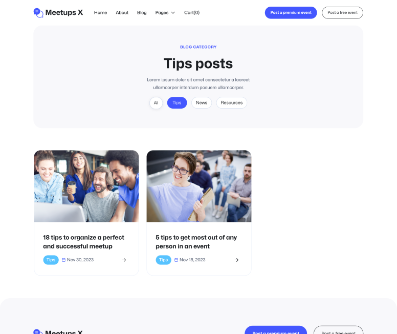Meetups X - Blog Category Main Page - Event Directory Webflow Template