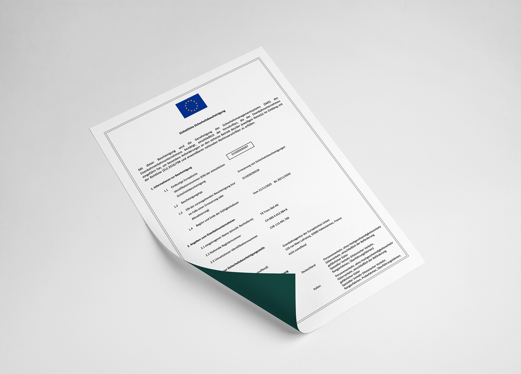 Sicherheitsbescheinigung der Europäischen Union
