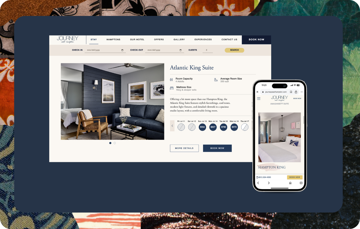 A screenshot of the Safara middleware in action on a desktop page open to a hotel's website and a mobile view of the same thing