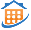 Icon of a house with a grid and a curved swoosh underneath.