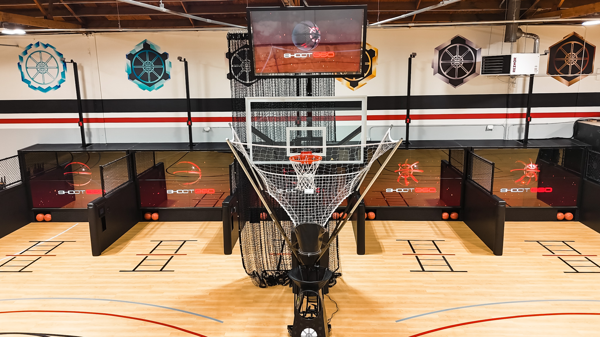 Spacious basketball court available for private rentals at Shoot 360 San Mateo, perfect for teams and events.