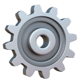 Metallic grey gear icon with a central hole and toothed edges.