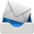 White envelope partially inside a blue and white inbox tray icon.