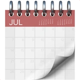 Spiral-bound calendar displaying the month of July with a curled bottom-right page.