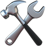 Silver hammer and wrench crossed over each other.