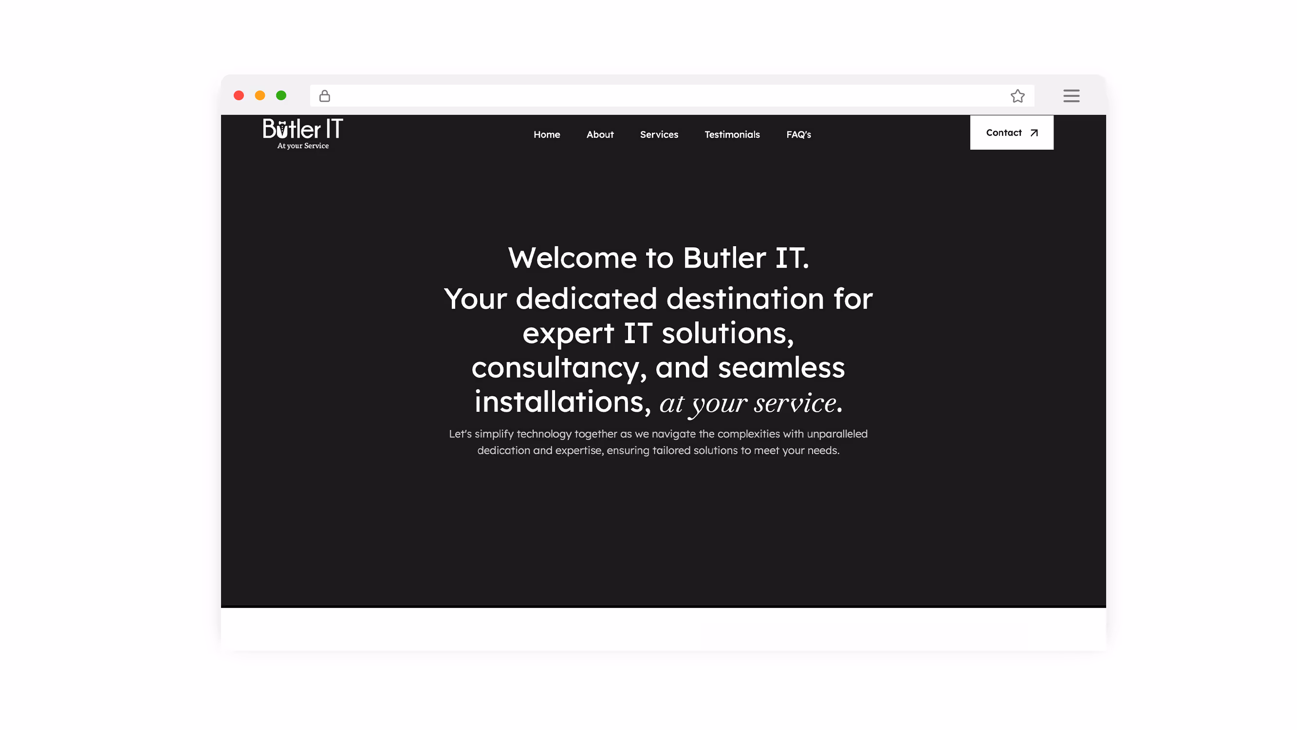 Mockup of the website of Butler IT