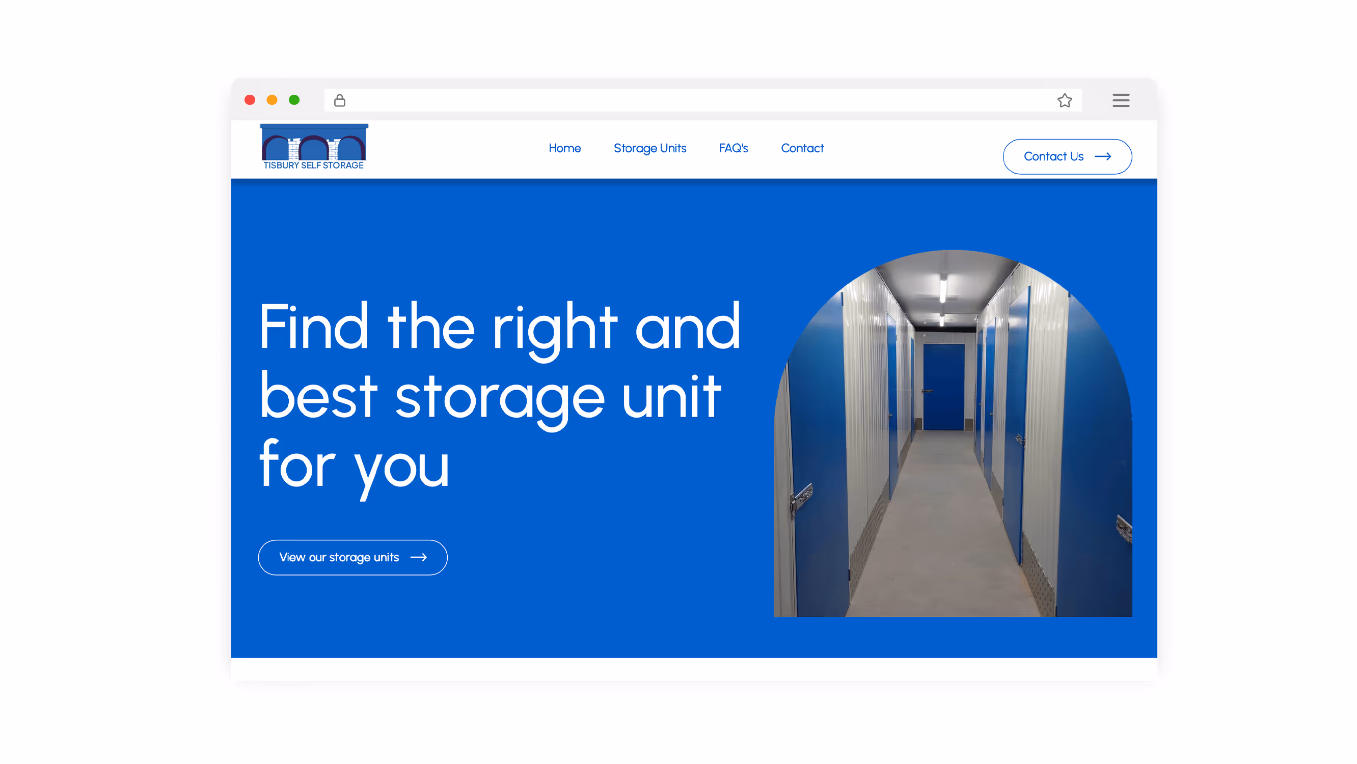 Mockup of the website of Tisbury self storage