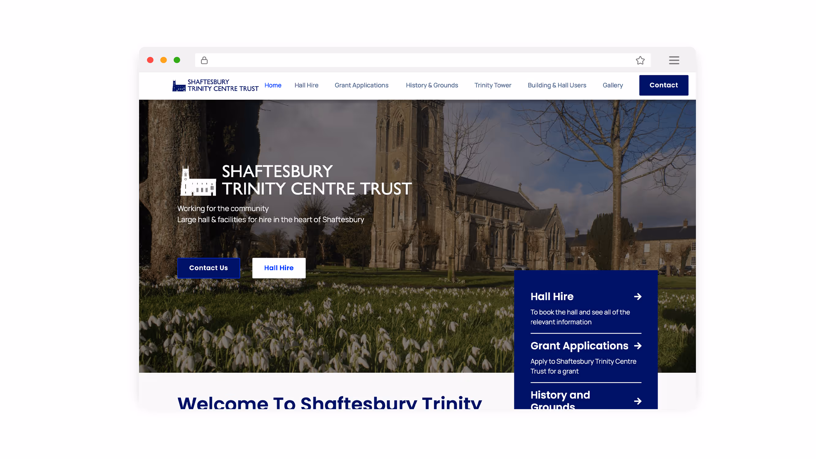 Mockup of the website of Shaftesbury Trinity Centre