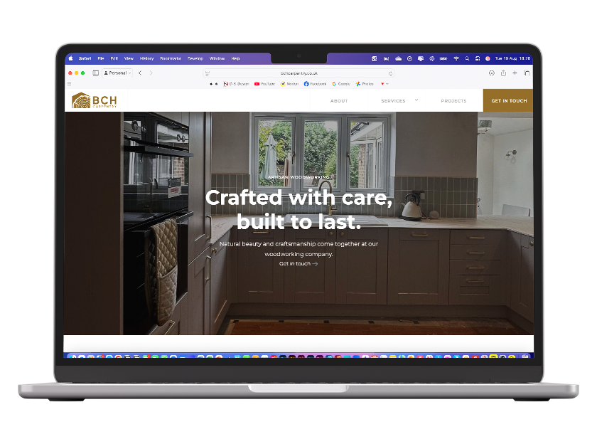 Mockup of BCH Carpentry website homepage designed by D-S-Design