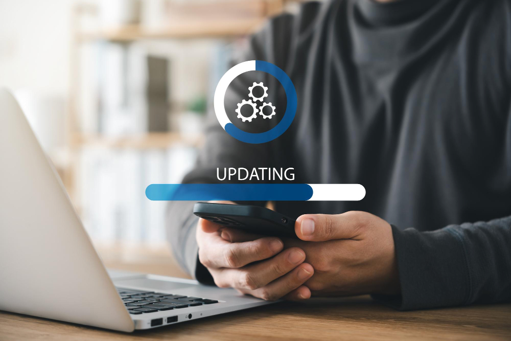 Website settings dashboard with security and update icons — website maintenance service.