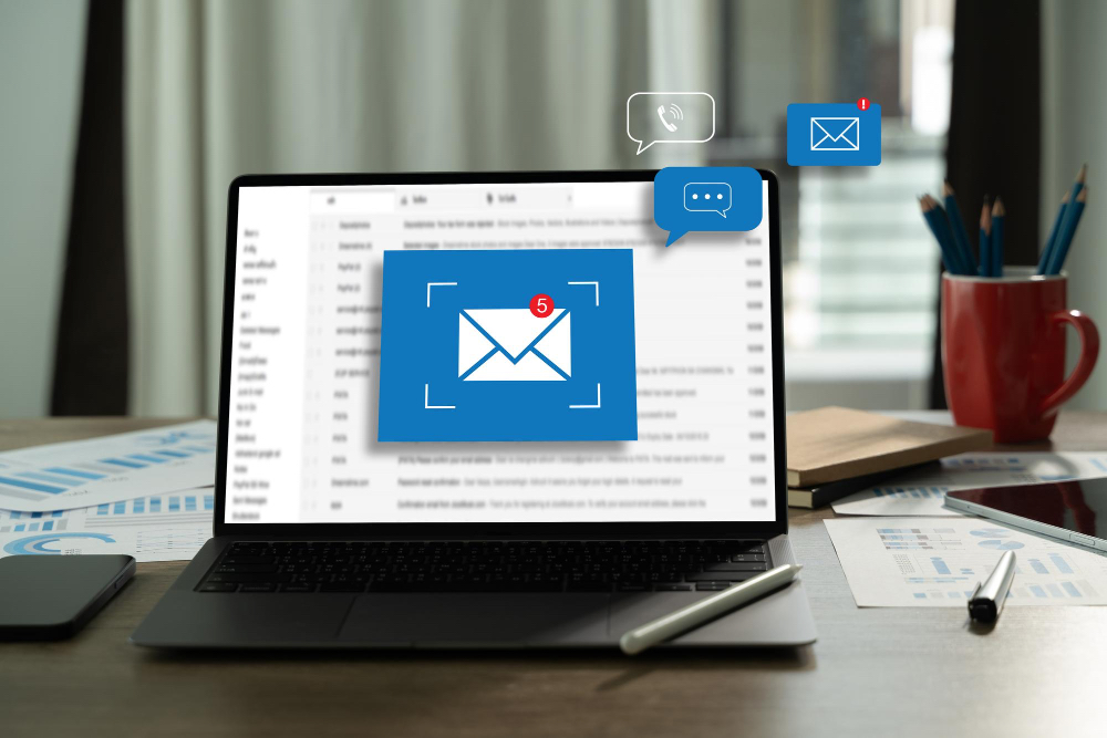 Business email inbox displayed on phone and laptop — professional email setup service.