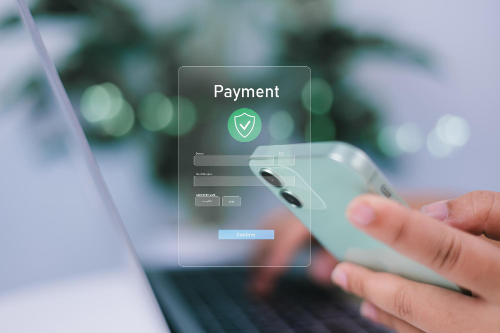 Card reader and online payment checkout illustration — payment solutions service.