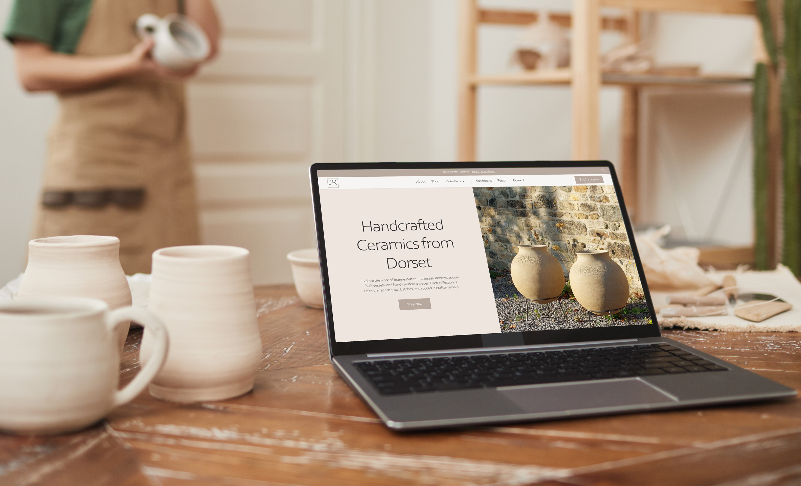 Mockups of the Joanne Rutter Ceramics website design.