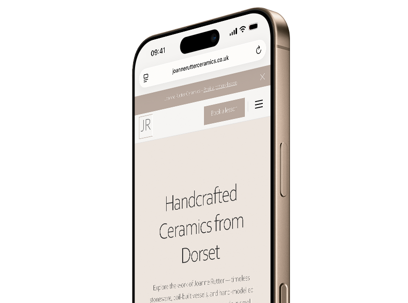 Mockup of Joanne Rutter Ceramics website homepage designed by D-S-Design