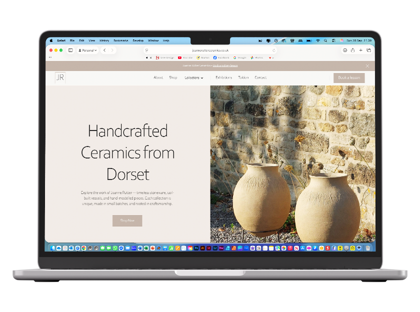 Mockup of Joanne Rutter Ceramics website homepage designed by D-S-Design