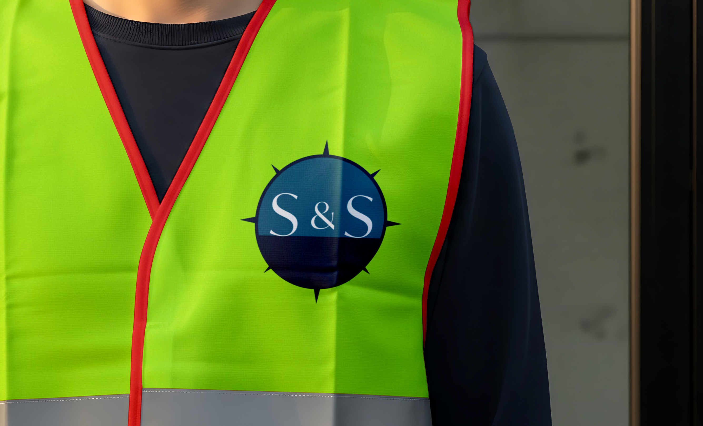 Mockups of the Sky & Sea Drone Services logo and branding assets.