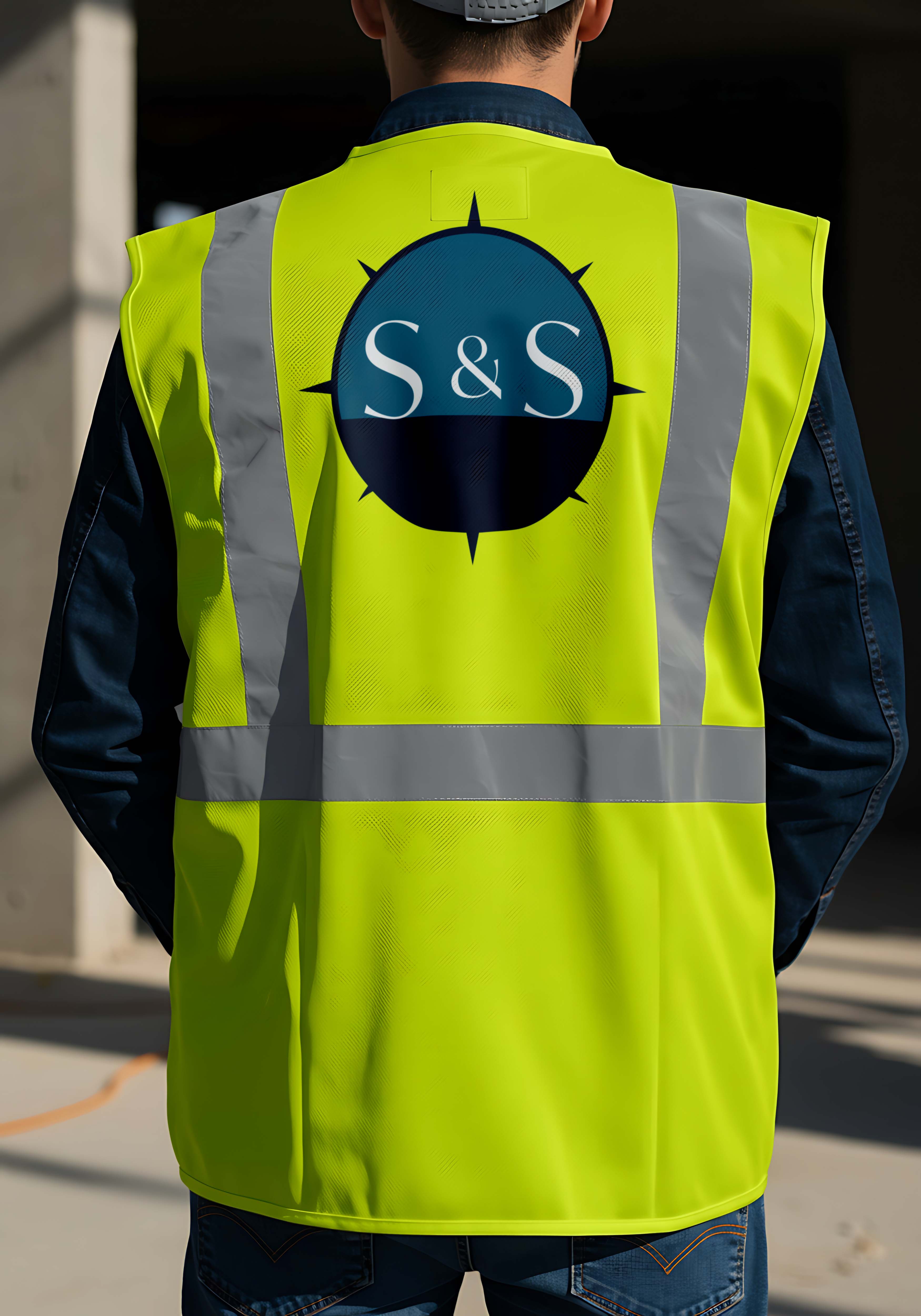 Mockups of the Sky & Sea Drone Services logo and branding assets.