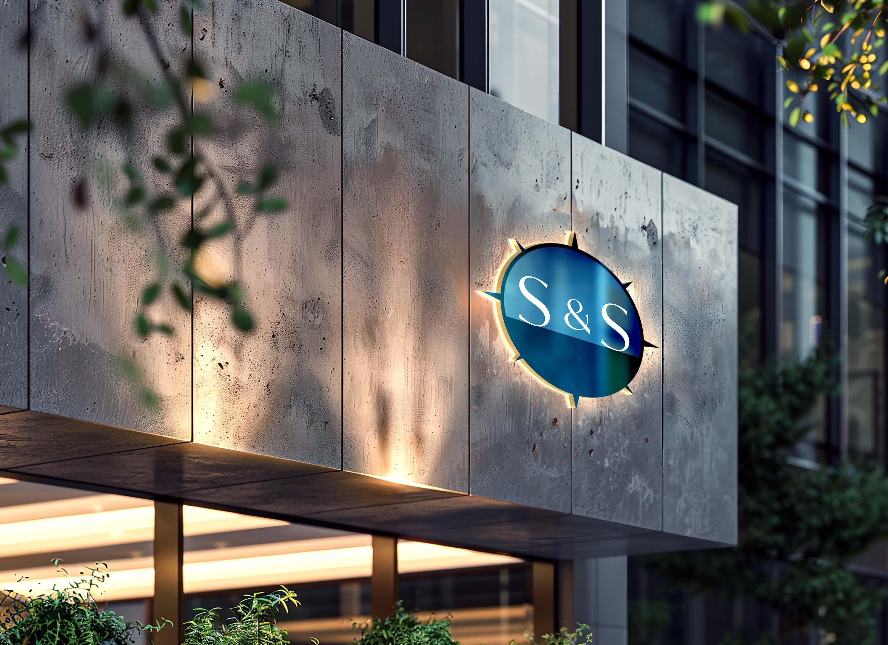 Mockups of the Sky & Sea Drone Services logo and branding assets.