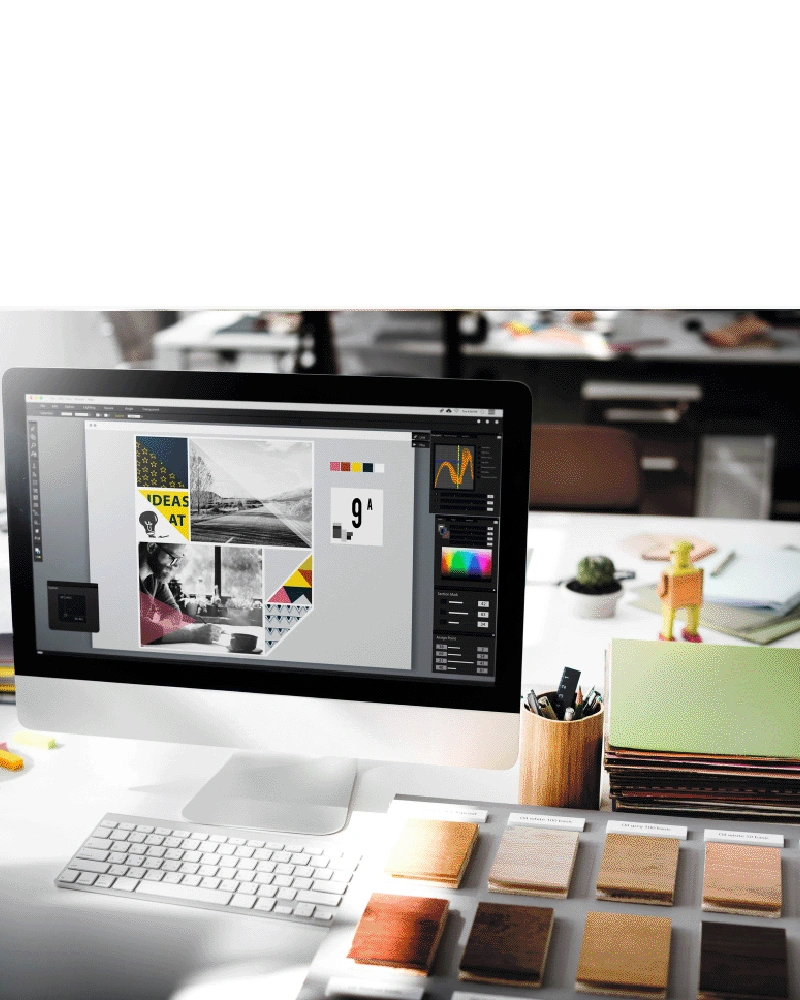 Creative poster, flyer and brochure mockups showing bold branding — graphic design service.