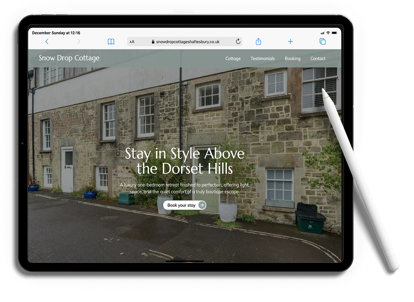 Mockups of the Snow Drop Cottage holiday cottage website design.
