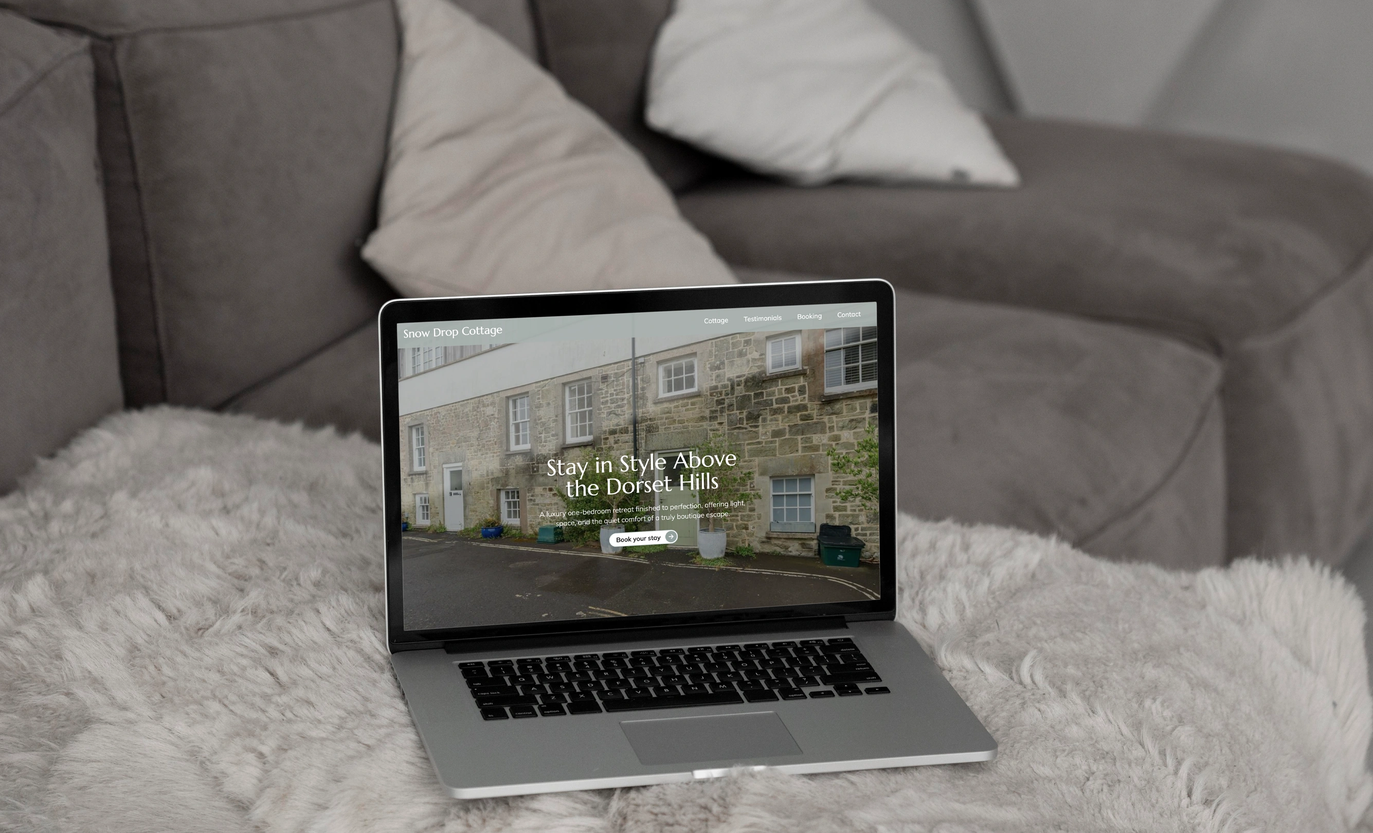 Mockups of the Snow Drop Cottage holiday cottage website design.