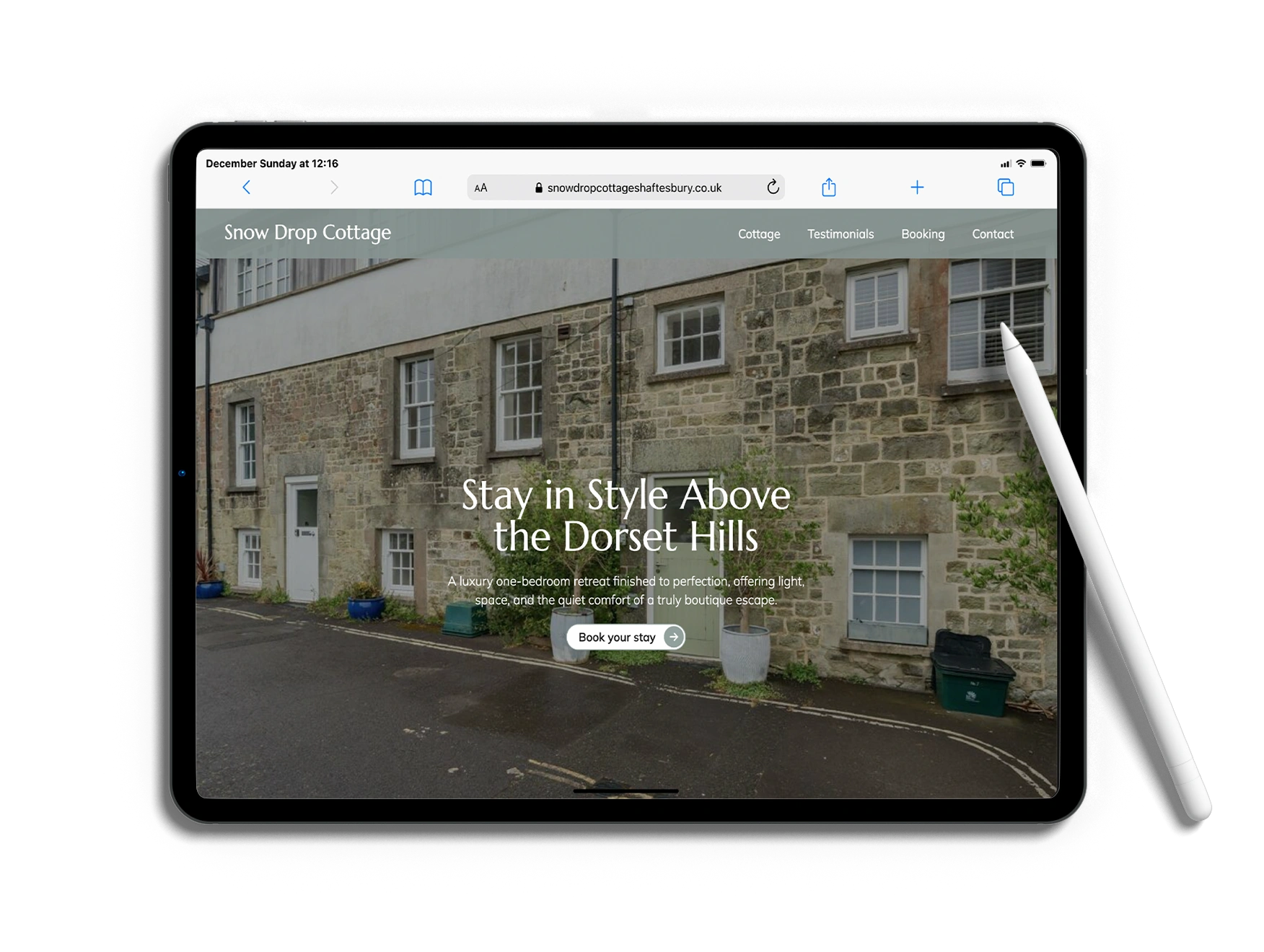 Mockups of the Snow Drop Cottage holiday cottage website design.